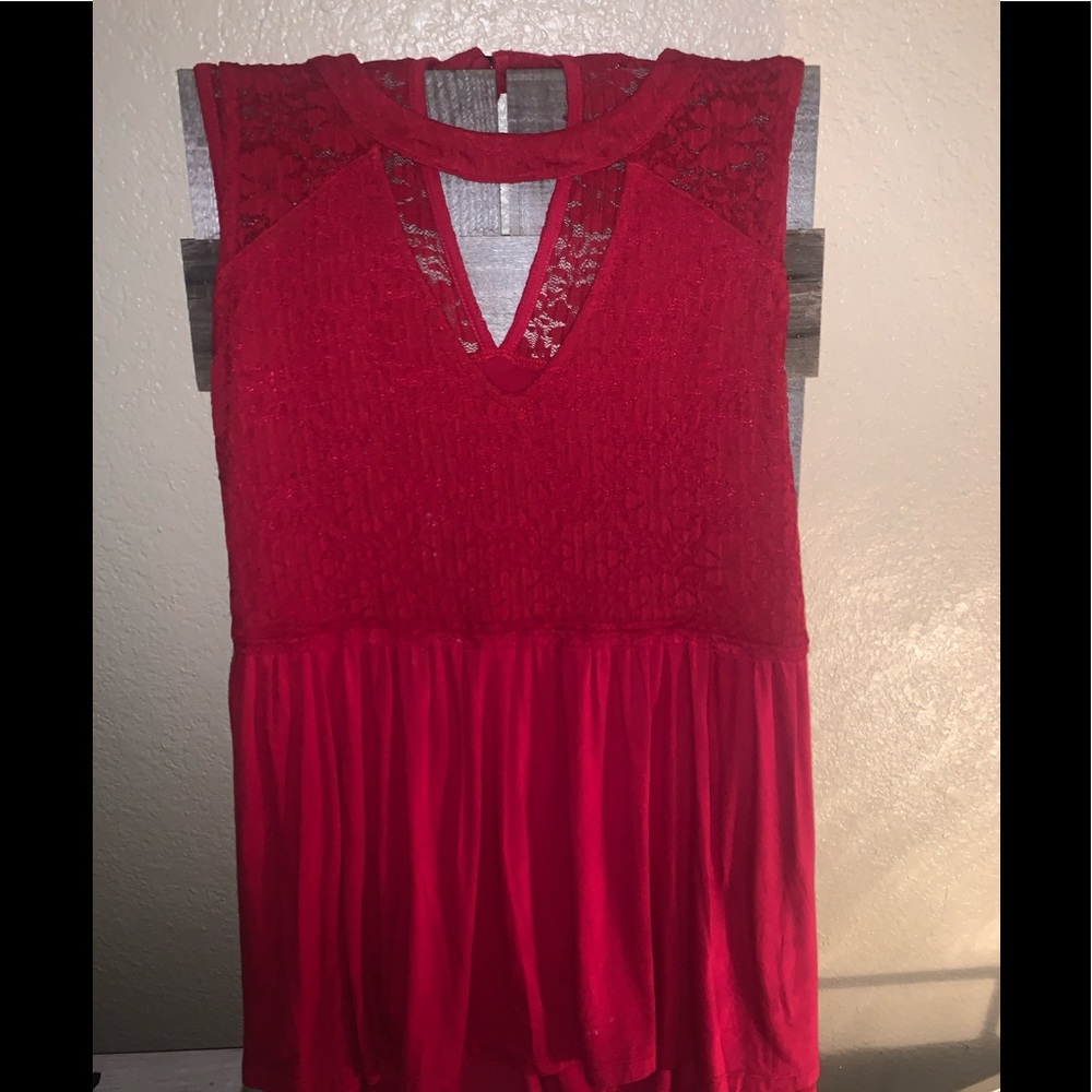 Torrid, red lace choker flare sleeveless top